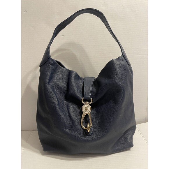 Dooney & Bourke Belvedere Logo Lock Midnight Blue Pebbled Hobo Shoulder Bag - Picture 1 of 13
